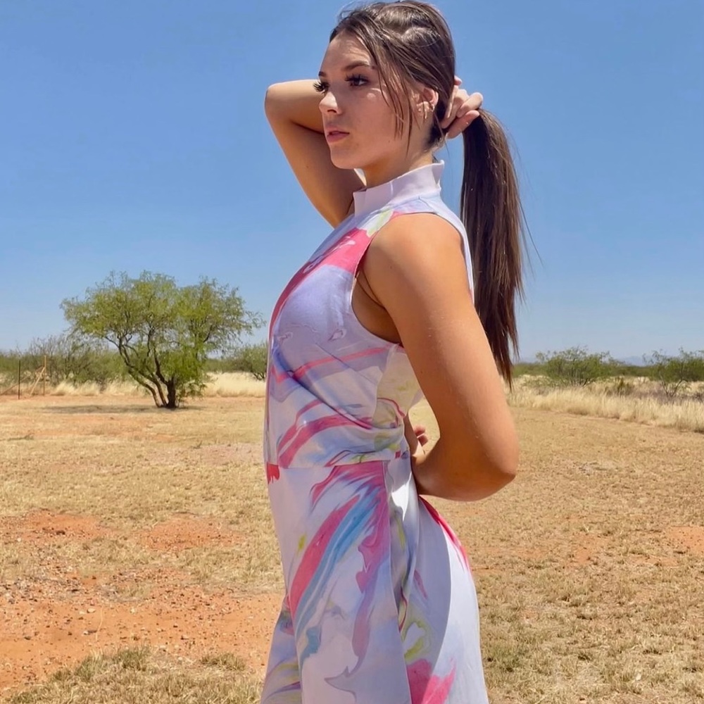 Nike White Jumpsuit with Pink & Blue Marble Print